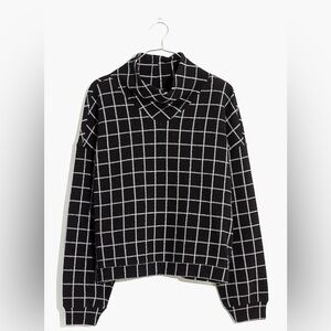 Madewell Black and White Plaid Mock Neck Sweater